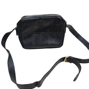 Vintage Salvatore Ferragamo Black Leather Crossbody Bag Adjustable Gold Hardware
